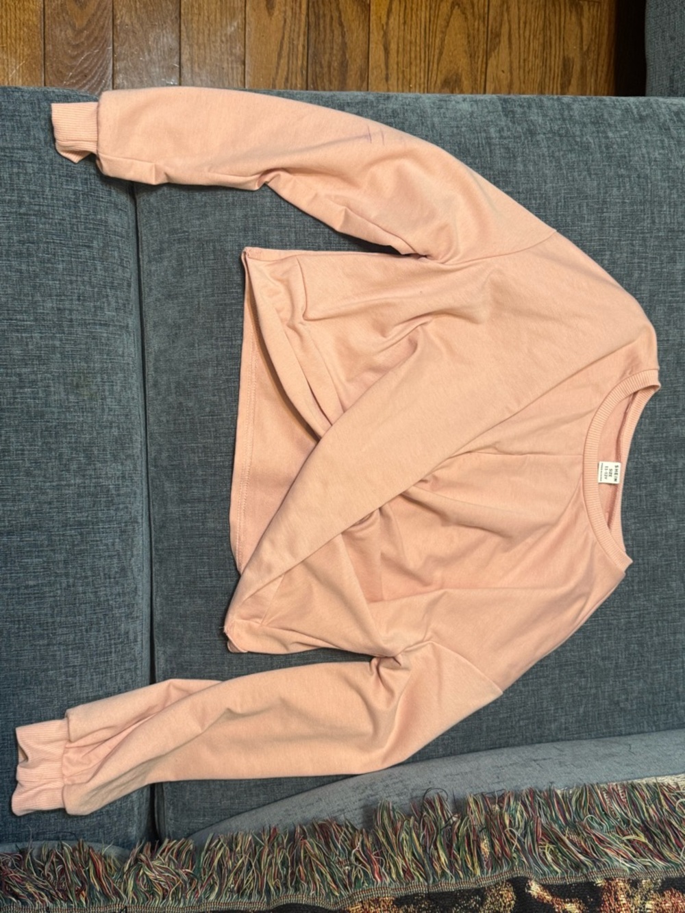SHEIN Peach Pink Ribbed Crewneck Sweatshirt